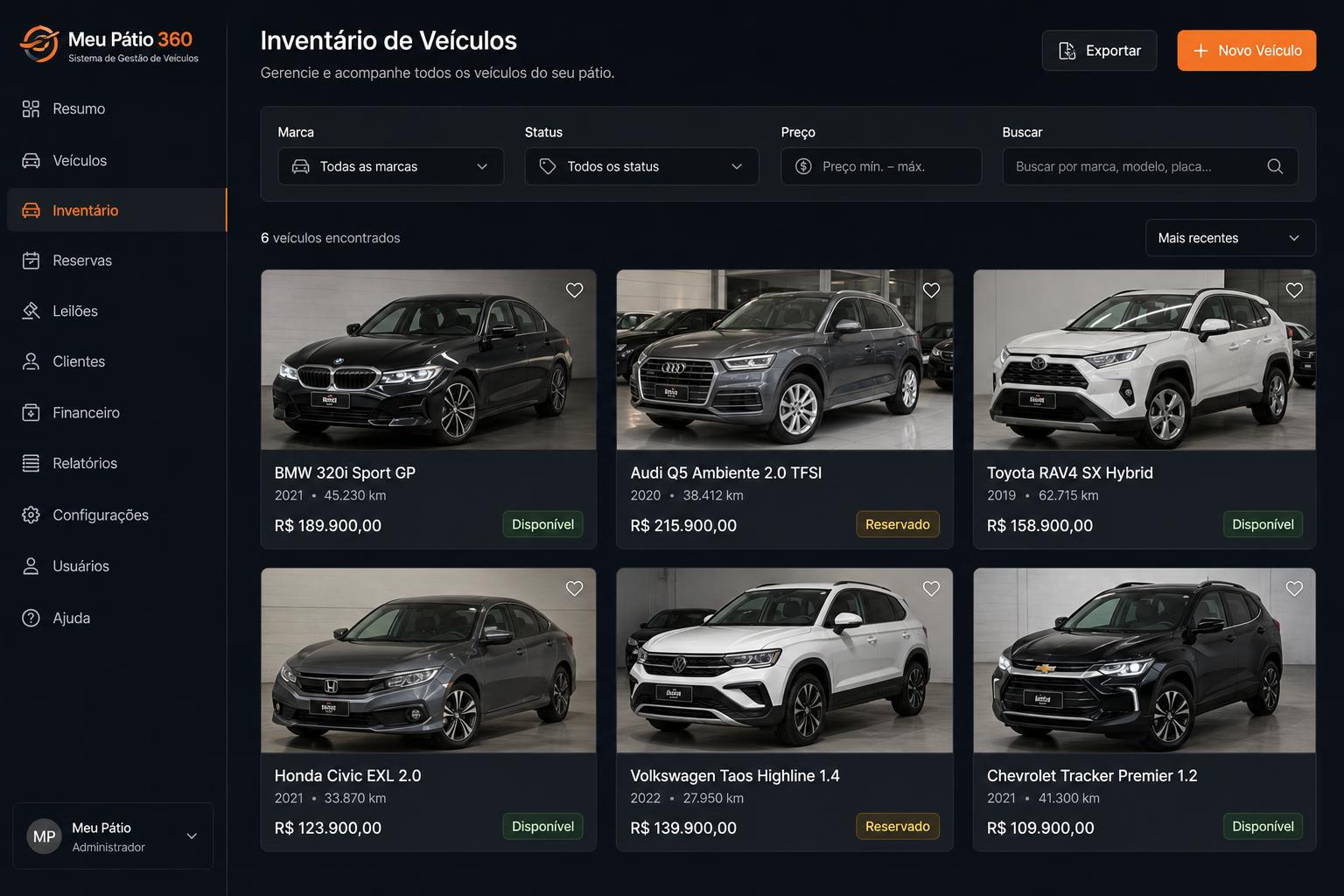 Inventário de veículos do Meu Pátio 360